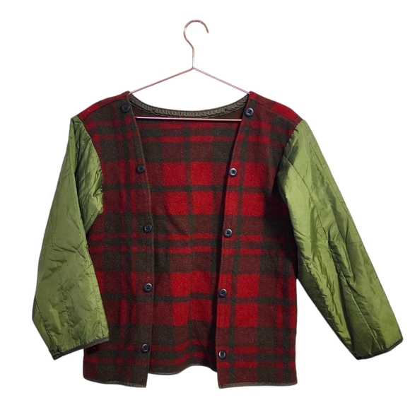 VINTAGE 60's Red Green plaid wool buffalo barn coat liner jacket - Picture 2 of 7
